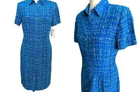 Original Black And Blue White And Gold Dress 80s Adrianna Papell Pure Silk Blue Lime Green Geometric Atomic Print Spotty Shirt Button Down Dress Career Wear Dress Silk Day Dress Nos Pure Silk Dress Wear To Work Dress Career