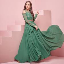 Buy Amazing Green Colored Partywear Embroidered Georgette Gown For Women S Online India Best Prices Reviews Peachmode Gowns Partywear Clothes For Women