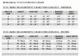 measurement chart guide for choosing rehearsal tutu skirts