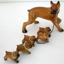 Vintage 1960s porcelain figurine dog boxer marked hand painted hutschenreuther. Vintage Japan Porcelain Ceramic Boxer Mom With Puppies On Chain Dog Figurine Dog Figurines Vintage Japan Figurines