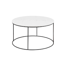 Brushed gold or copper with brown marble or brushed gold, copper or stainless steel with matt white marble, $2,490.00. Arlo Round White Marble Coffee Table Black Base Inhouse Collections