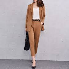 New Brown Women Pant Suit Female Office Uniform Ladies Winter Formal Suit Blazer Classy Outfits For Women Pantsuits For Women Classy Work Outfits