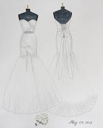 Custom Wedding Dress Sketch Front And Back Wedding Dress Hand Drawing One Year Paper Anniversary Dramatic Back Wedding Dress Say Yes Dress Sketches Wedding Dress Illustrations Dress Design Sketches