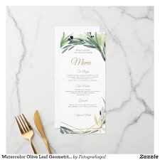 Watercolor Olive Leaf Geometric Frame Wedding Menu Wedding Frames Elegant Wedding Menu Wedding Menu