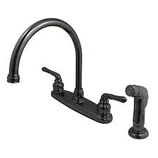 When it comes to replacing your kitchen faucet, there are a variety of options. Kingston Brass 2 Handle Standard Kitchen Faucet With Side Sprayer In Black Stainless Steel The Home Depot Canada