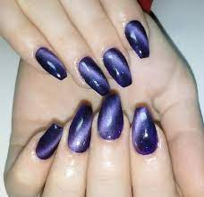 Cateye Purple Coffin Cat Eye Nails Short Coffin Nails Nail Length