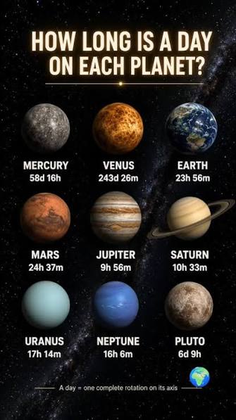 How long is a day on each planet in our Solar System?, A day isn't always  24 hours. While Earth rotates once every 23h 56m, Venus takes a staggering  243 Earth days to complete a single rotation. ...