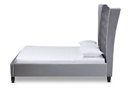 Headboards for sale in new zealand. Viola Glam And Luxe Grey Velvet Fabric Upholstered And Button Tufted Queen Size Platform Bed With Tall Wingback Headboard