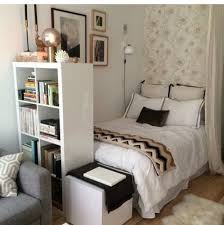 Save Space By Putting The Bed In A Corner And Use A Bookcase As A Room Divider Apartment Decor Home Decor Small Bedroom