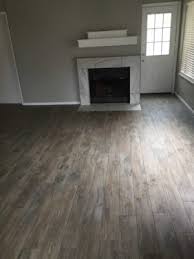 wood look tile in a living room and