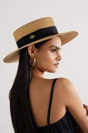 Gold Grosgrain Trimmed Glittered Straw Hat Gucci Net A Porter In 2021 Black Straw Hat Straw Hat Boater Hat