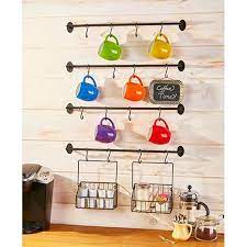 To finish off our rustic look the rack is accented with 6 brown cast iron hooks. 6 Pc Wall Mounted Coffee Mug Rack Walmart Com Walmart Com