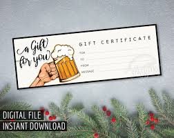 Gift Certificate Beer Printable Gift Certificate For Him Etsy Holiday Gift Card Printable Gift Certificate Christmas Gift Certificate