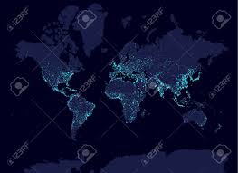 Earth At Night World Map Earth Day Concept World Population Biggest Cities Glow Infografic Elements Earth At Night Vector Character Design Character Design