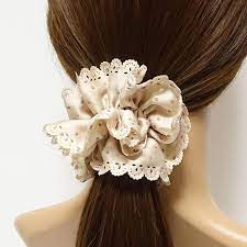 Floral Lace Petal Scrunchies Polka Dot Hair Elastic Ponytail Etsy In 2021 Hair Bands Diy Hair Tie Accessories Diy Hair Scrunchies