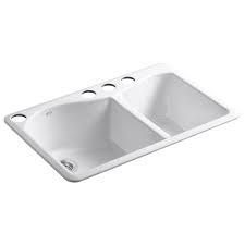 white double basin cast iron undermount