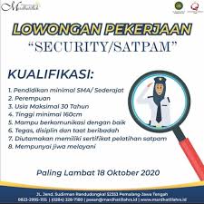 Pendidikan satpam usia maksimal 30 tahun diutamakan berpengalaman di bidang yang sama minimal 1 tahun (fresh graduate surat lamaran yang ditujukan kepada direktur utama rumah sakit ibu dan anak (rsia) livasya (sesuai lampiran 1 pengumuman ini) ? Pin Di Loker Rumah Sakit Mardhatillah Pemalang 2020
