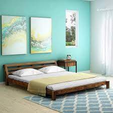 Bed on floor low bed ideas. Furny Abbie Teakwood Queen Size Bed Without Storage Brownish Amazon In Furniture