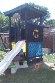 Playhouse Transformed To Batcave Playhouse Outdoor Kids Outdoor Play Play Houses