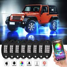 8*rgb led rock lights 8*screw and nuts kit 1*wiring harness 1*instruction manual 1*bluetooth controller. Joasinc Rgb Led Rock Lights 8 Pods With Bluetooth Controller Phone App Remote Control Timing Flashing Music Mode Multicolor Best Buy Canada