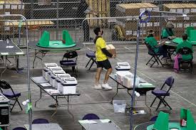 A dining table poolside is ideal for a relaxing eating experience, especially with tiki torches providing an ambient glow. Arizona Audit Becomes Far Right Campaign Stop Fuels Conspiracy That Election Can Be Overturned Abc News