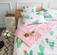 Kids Cute Cactus 4 Pieces Comforter Set Twin Bed In A Bag For Kids Bedroom 100 Cotton Comforter Flat Sheet Fitted Sheet Pillowcase Cactus Comforter Sets Twin Bed Sheets Cute Bed Sets