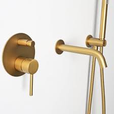 Luxe Brushed Gold Wall Mounted Bath Shower Mixer Tap In 2020 Bath Shower Mixer Taps Shower Mixer Taps Gold Bathroom Fixtures