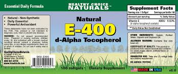 Synthetic vitamin e from supplements and fortified foods has only 50% of activity of natural vitamin. Vitamin E 400 Vitamin E 400 Iu