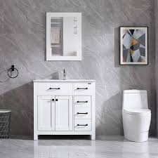Featuring a brilliant white finish for a clean and fresh look, this vanity offers ample storage space for all your bath needs. Wonline 36 White Bathroom Vanity Cabinet And Ceramic Vessel Sink Equipped With Chrome Faucet Drain And Mirror Vanities Set Walmart Com Walmart Com
