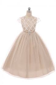 Champagne Rhombus Clear Sequins Communion Long Dress With Images Flower Girl Dresses Champagne Long Flower Girl Dresses Dresses