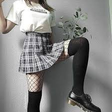 Black graphic tee plaid skirt black knee high socks fishnet gloves alternative grunge egirl fashion asian. Skirt 950 Likes 2 Comments Dayyang On Instagram Grunge Girl Grungegirl Tattoo Black Alternative Fishnets White Aesthetics Tattoos Outfit Edgy Outfits Girl Outfits Outfits