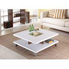 Square emelia solid wood coffee table. Modern Square Coffee Table In White Wood Finish With Bottom Shelf Fastfurnishings Com