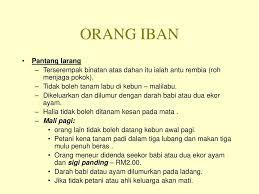 Dalam tempoh tujuh bulan sewaktu mengandung, wanita iban dan suaminya dikenakan pelbagai pantang larang, antaranya seperti berikut. Pantang Larang Kaum Iban Dan Tujuannya Taboo Dipinjam Dari Bahasa Samoa