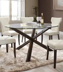 Davis Walnut Wood 54 Inch Glass Top Round Dining Table Classic Dining Room Fabric Dining Room Dining Sets Modern