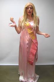 Purchased liquid blood and dripped it so it was running down all sides. Carrie Costume