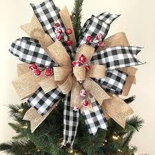 Black And White Checkered Christmas Decorations Christmas Tree Topper Burlap Buffalo Plaid Tree Topper Christmas Tree Bows Christmas Tree Topper Bow Diy Christmas Tree Topper