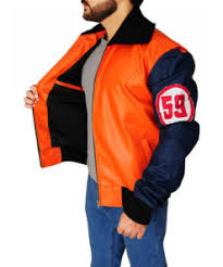 Dragon ball z goku 59 jacket. Goku 59 Dragon Ball Z Orange Black Leather Jacket