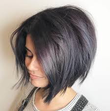 Shattered Black Bob With Purple Highlights Straight Bob Haircut Thick Hair Styles Bobs Haircuts