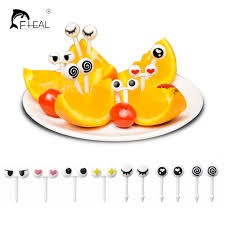 Fheal 10 Pieces Ensemble Belle Facile A Mini Oeil Dessin Anime Expression Fruits Fourchette En Plastique Fruits Cure Dents Pour Enfants Vaisselle Decorative Aliexpress
