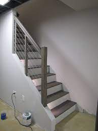 I Stained The Studio Handrail And Stair Treads With General Finishes Grey Gel Stain It Worked Well On The Oak Posts Stained Staircase Stairs Wood Stair Treads