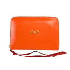 carteira lily em couro liso laranja cenoura couro e cia couro e cia