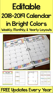 2020 2021 Calendar Printable And Editable In Bright Colors With Free Updates Editable Calendar School Calendar Calendar