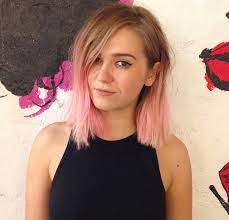 Long Bob Fine Hair Raw Ends Pink Tips Honey Hair Color Dipped Hair Dip Dye Hair