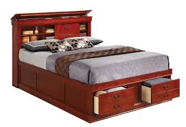 Louis Philippe Cherry Queen Storage Bed With Bookcase Headboard Headboard Storage Bed Plans Bookcase Headboard