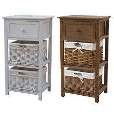 This Bentley Home Cosy Storage Unit In White Or Natural Wood Is Composed Of Two Beautiful Wicker Baskets Wooden Storage Shelf Baskets Storage Storage Baskets