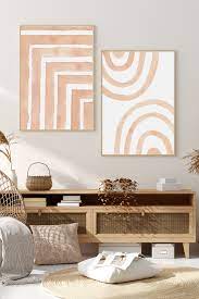 Boho Wall Art Terracotta Decor Gallery Wall Set Of 2 Abstract Etsy Living Room Poster Boho Wall Art Wall Art Living Room