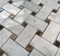 Stone Center Online Carrara White Marble 1x2 Basketweave Mosaic Tile  w/Emperador Dark Brown Dots Polished Kitchen Bath Wall Floor Backsplash  Shower (1 ...