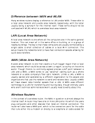 Whats the difference between internet and wifi. Doc Difference Between Wan And Wlan Wesley Lugay Academia Edu