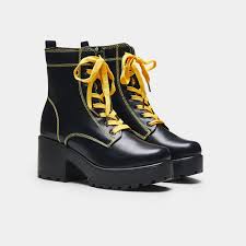 Kitana Yellow Laced Boots Koi Boots Lace Boots Black Platform Boots