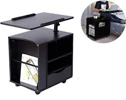 Amazon Com Barleyhome Functional Bedside Table Adjustable Swiel Wooden Nightstand With Drawers Rolling Laptop In 2020 Wooden Nightstand Computer Table Laptop Desk